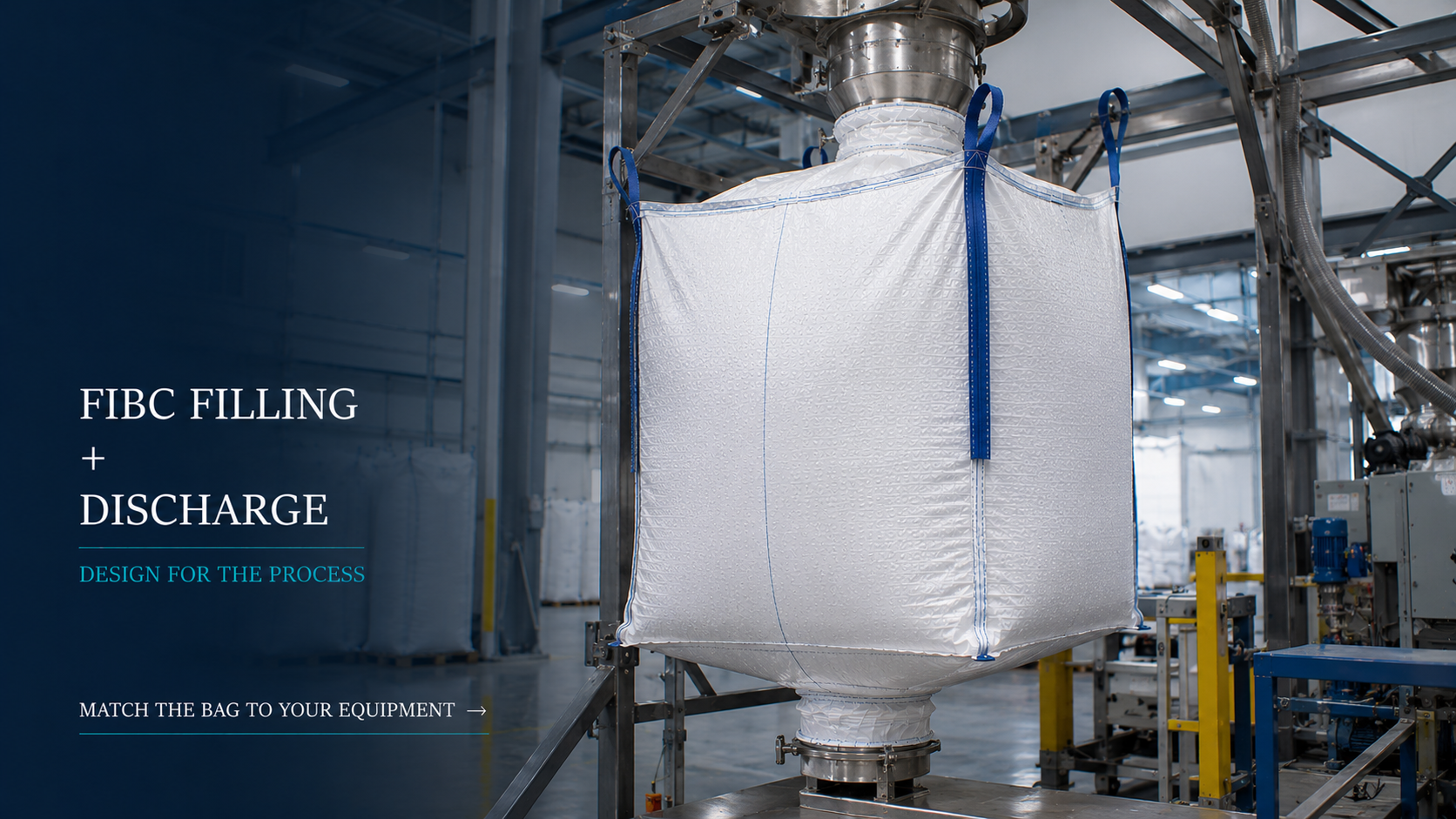 FIBC filling and discharge configuration for bulk material handling