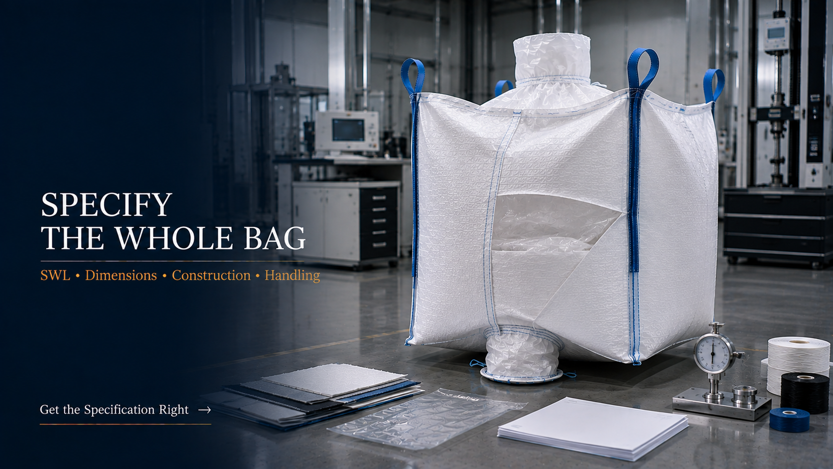 FIBC bag specifications including SWL dimensions construction and handling