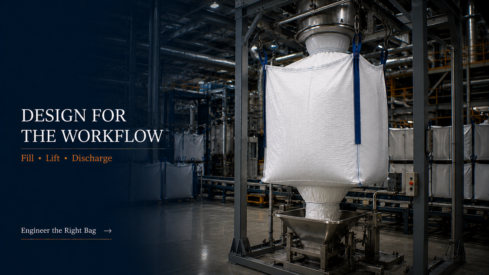 FIBC Jumbo Bag filling lifting and discharge industrial workflow