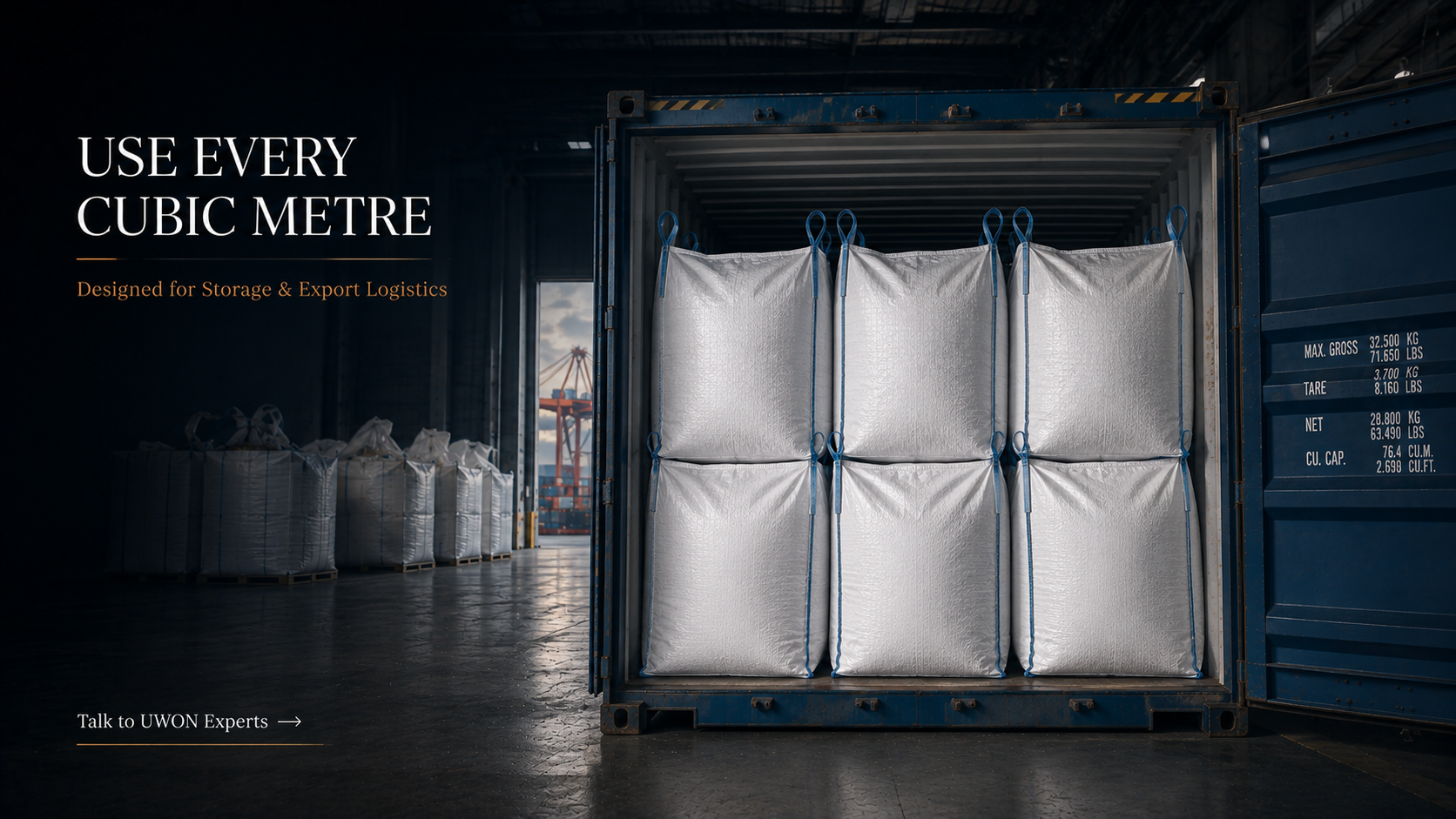 FIBC bag dimensions optimized for container and warehouse space