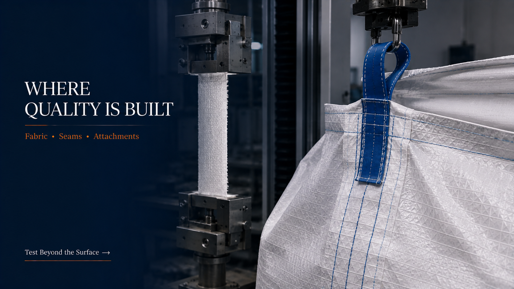 FIBC tensile seam and lifting attachment testing