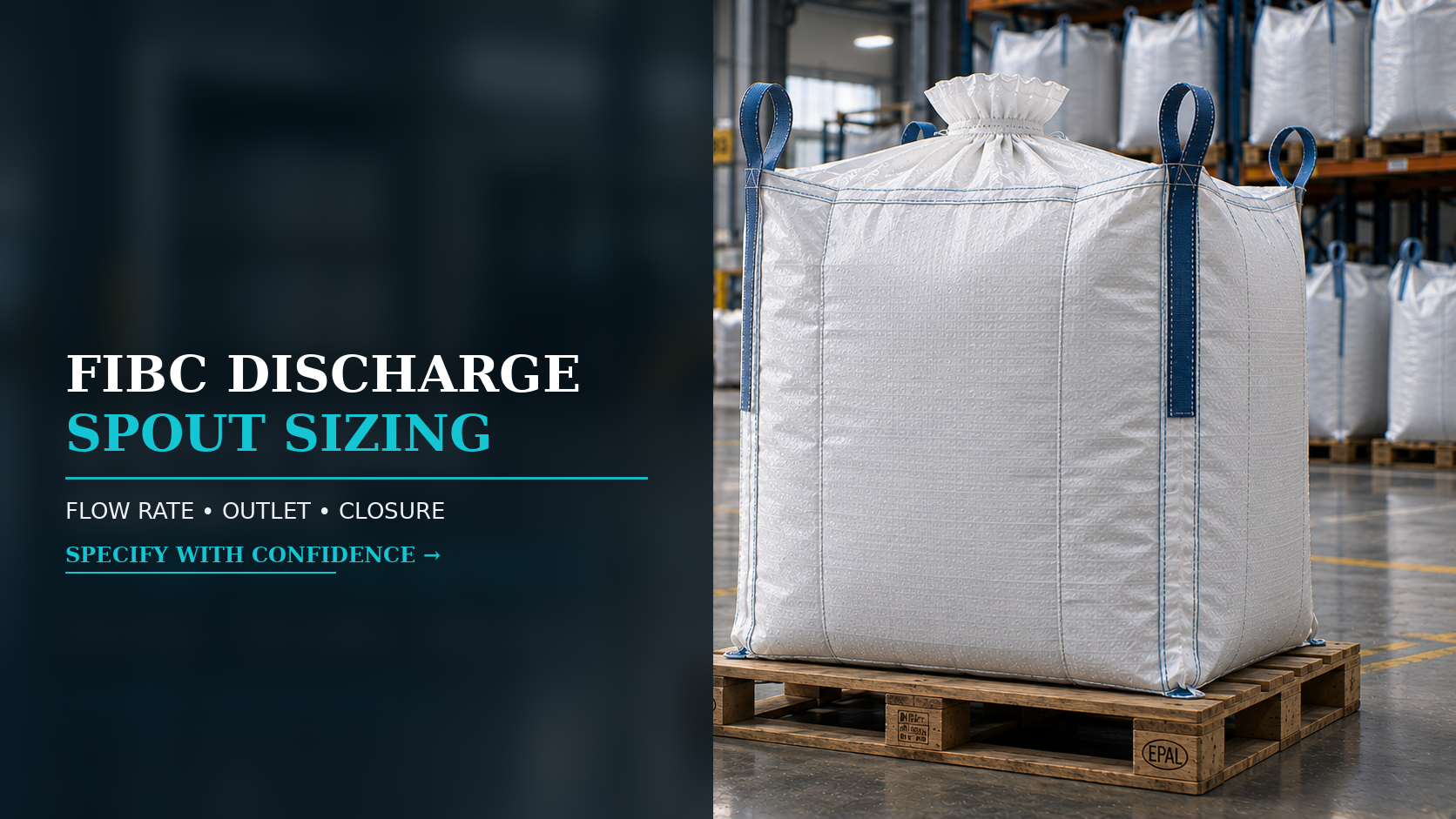 FIBC discharge spout sizing for flow rate outlet diameter and closure selection