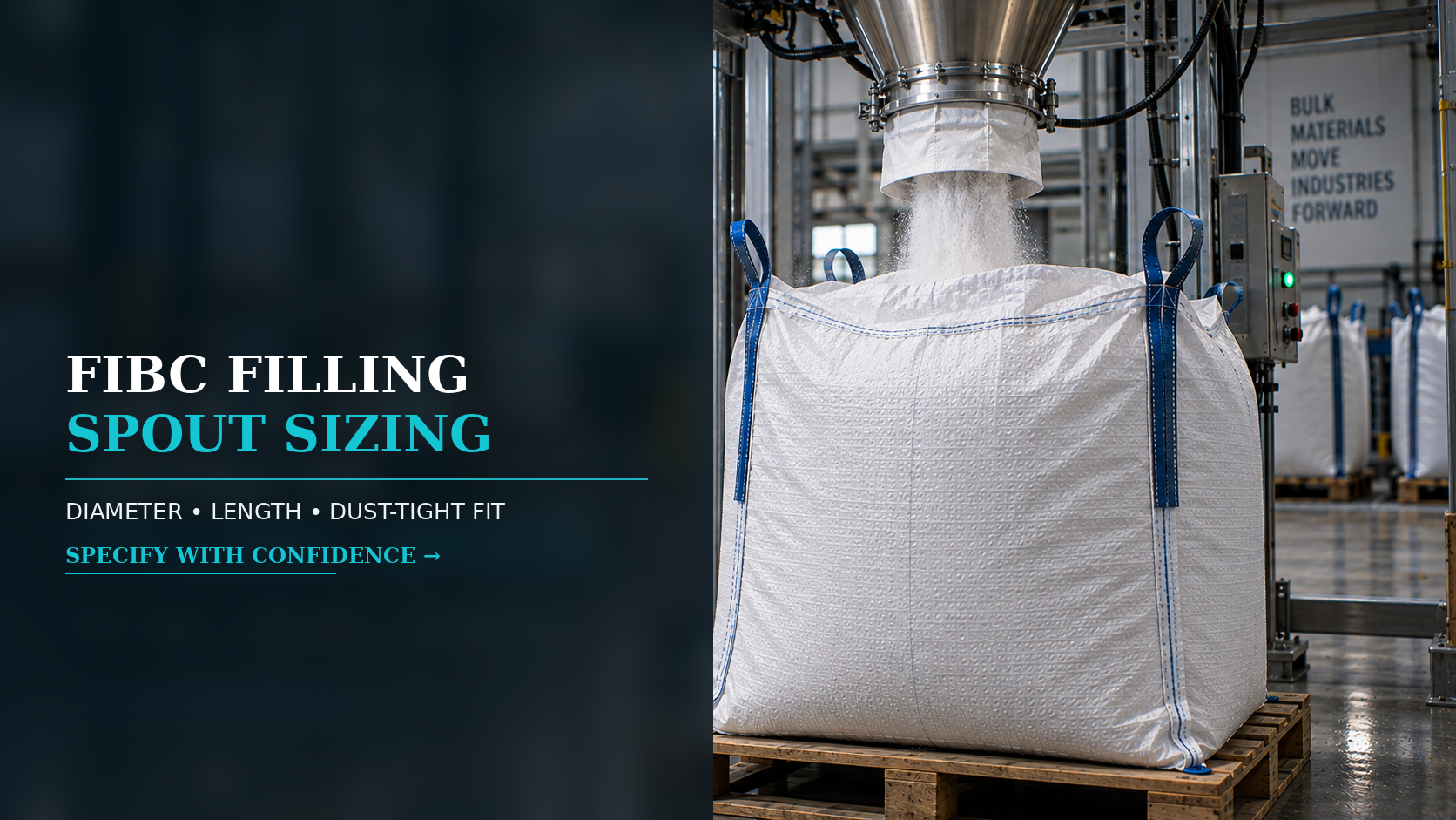 FIBC filling spout sizing for diameter length and dust-tight filling connections