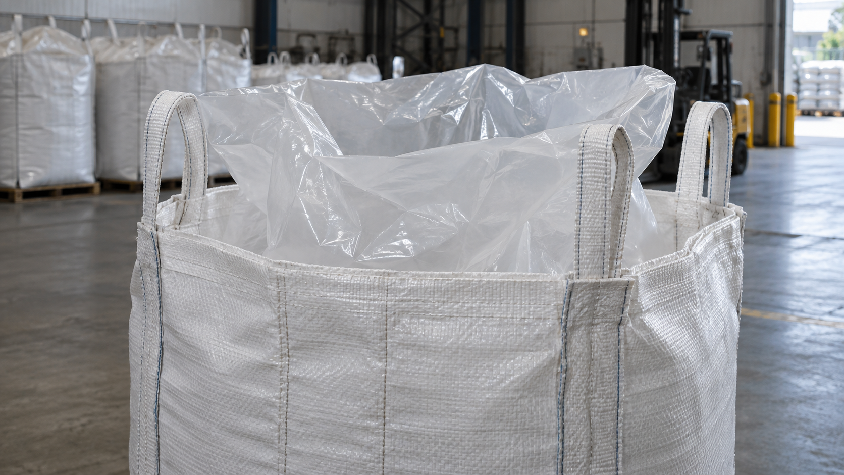 FIBC lined bulk bag prepared for industrial warehouse handling