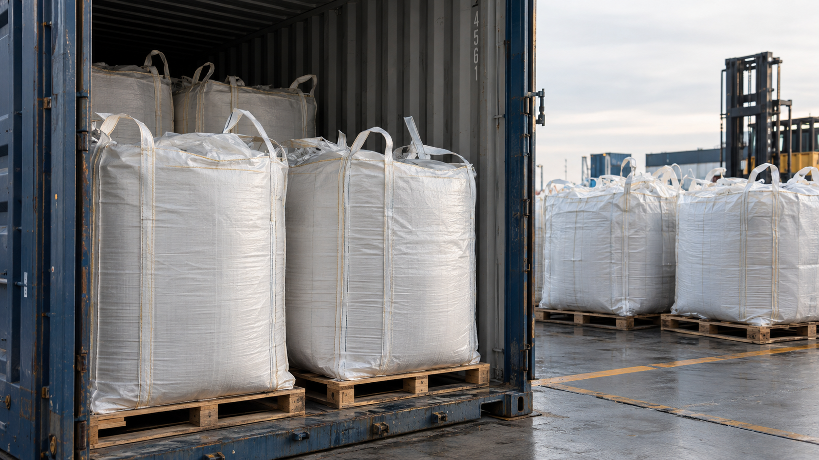 FIBC jumbo bags prepared for container loading and export logistics