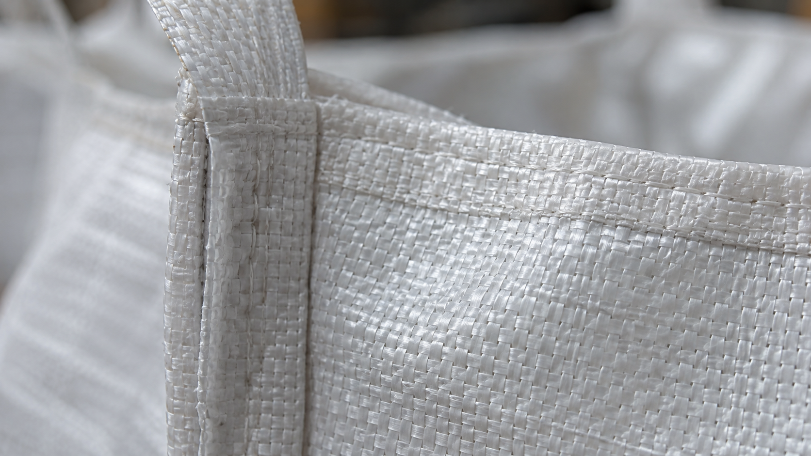 Close-up of woven polypropylene FIBC fabric and seam construction