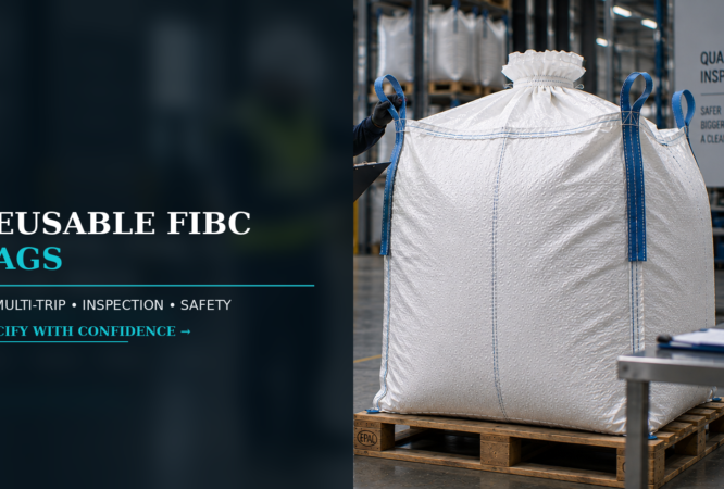 Reusable FIBC bag inspection checking loops seams fabric and safety before reuse